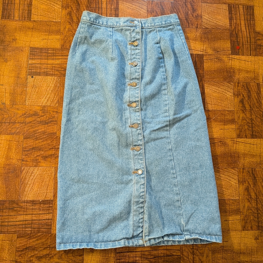 Vintage 90s Forever WearAll Denim Blue Jean Midi Skirt Women's Size 12